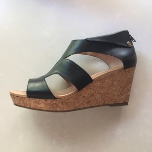 Ciao Bella Lucy Wedge, Black Leather, Cork Wedge